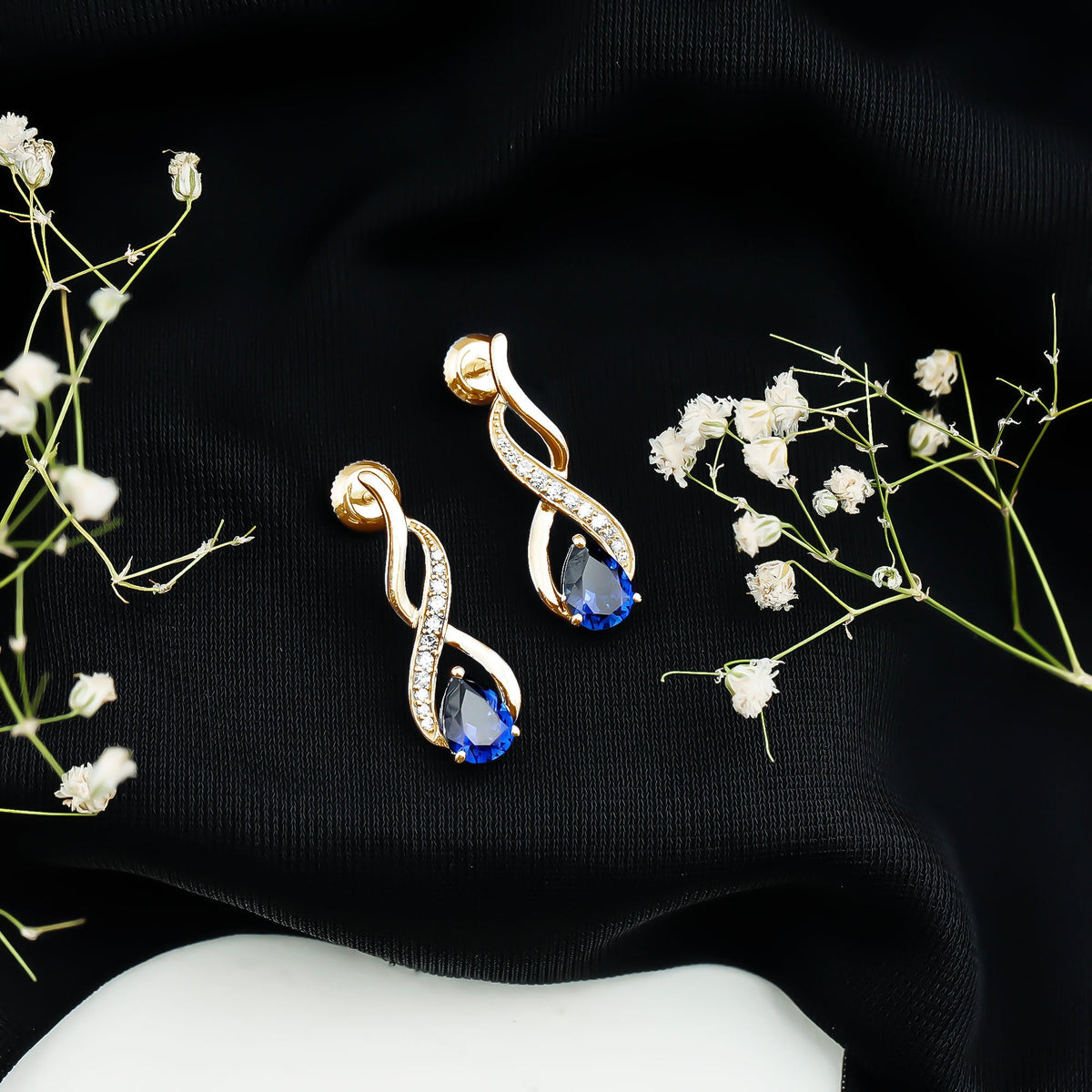 Lab Grown Blue Sapphire Infinity Drop Earrings with Diamond