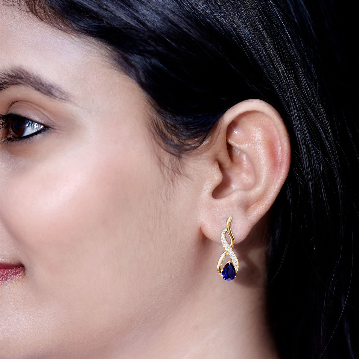 Lab Grown Blue Sapphire Infinity Drop Earrings with Diamond