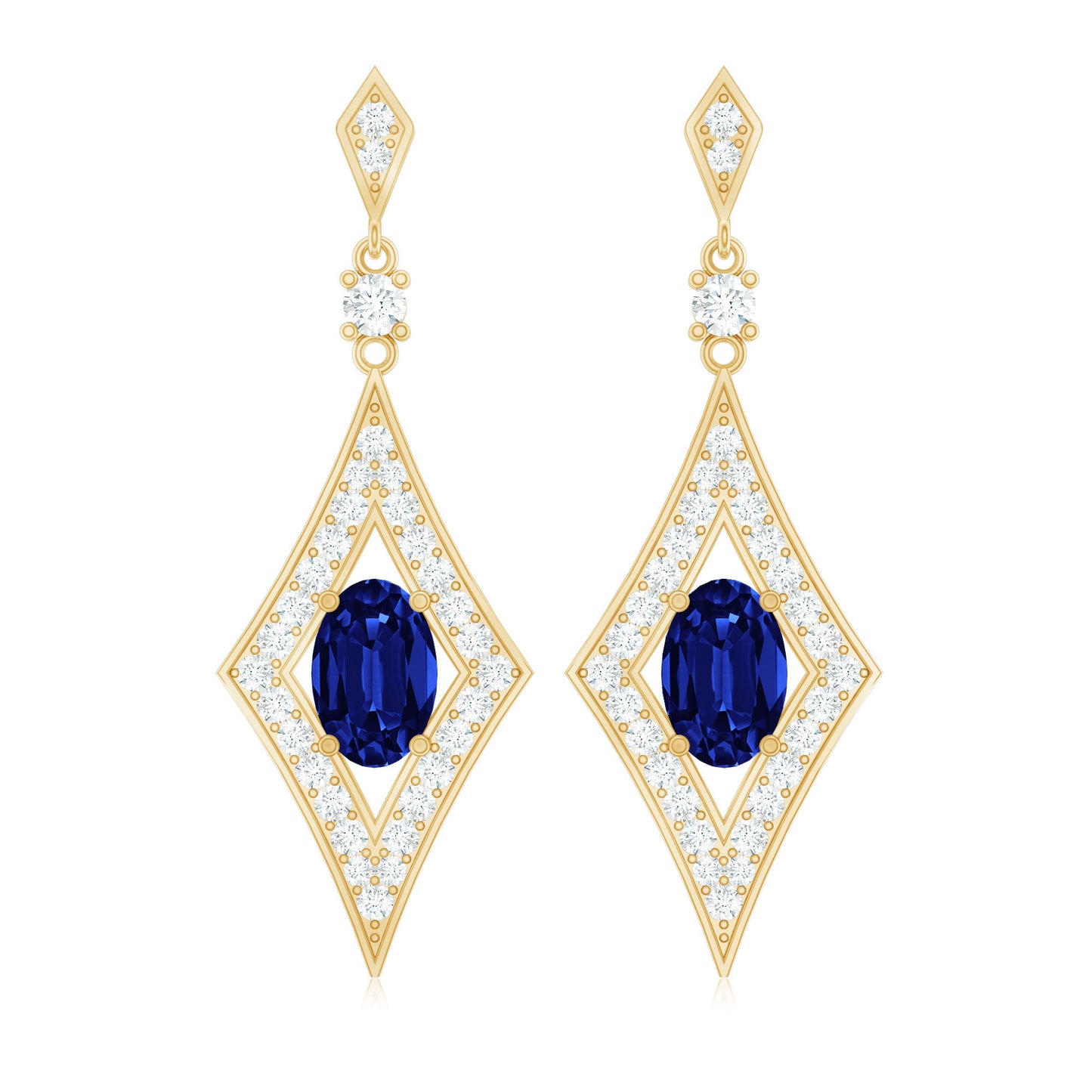 Lab Grown Blue Sapphire Dangle Drop Earrings With Diamond