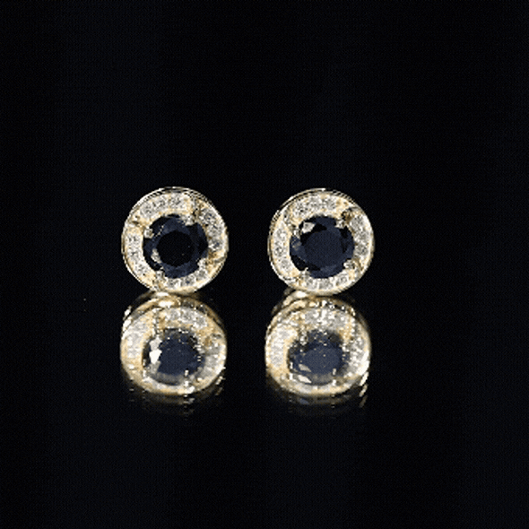 Lab Grown Black Diamond Halo Stud Earrings With Screw Back