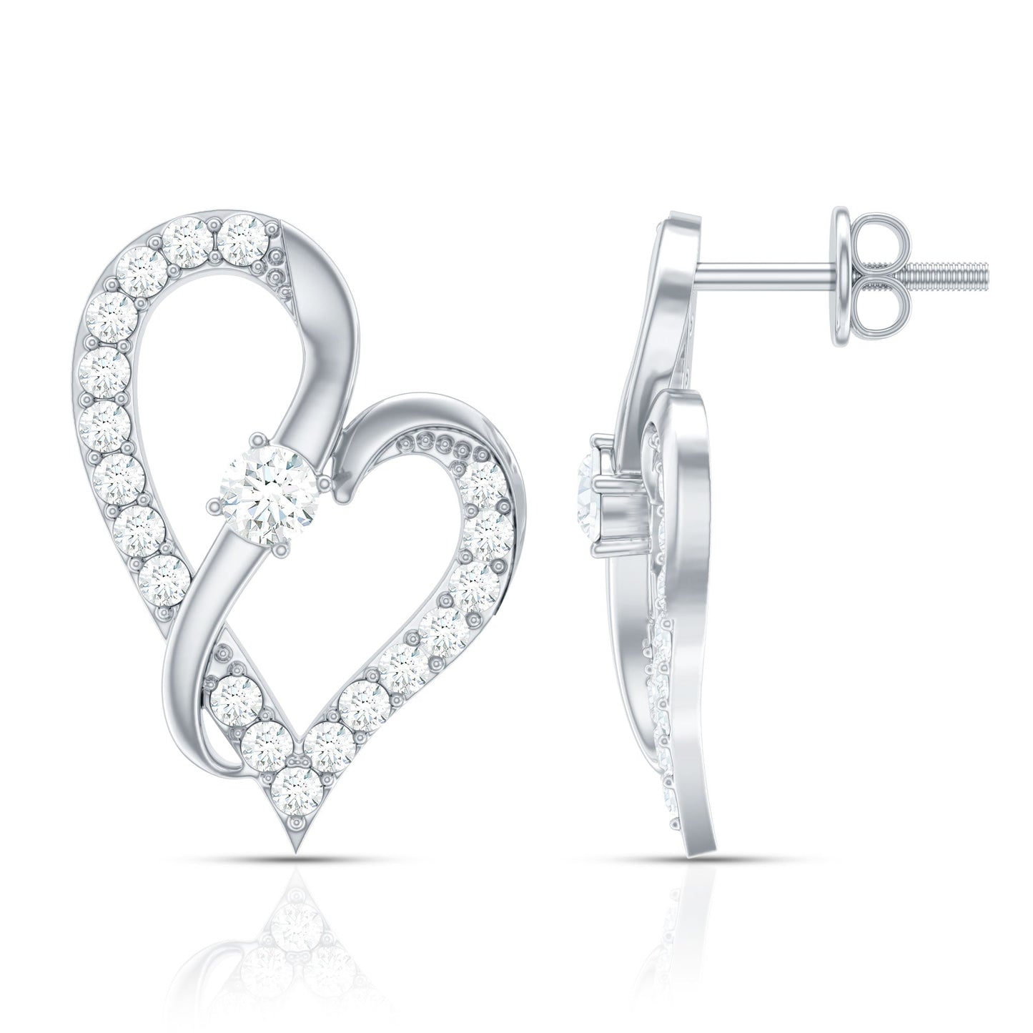 Lab Grown Diamond Heart Stud Earrings with Screw Back