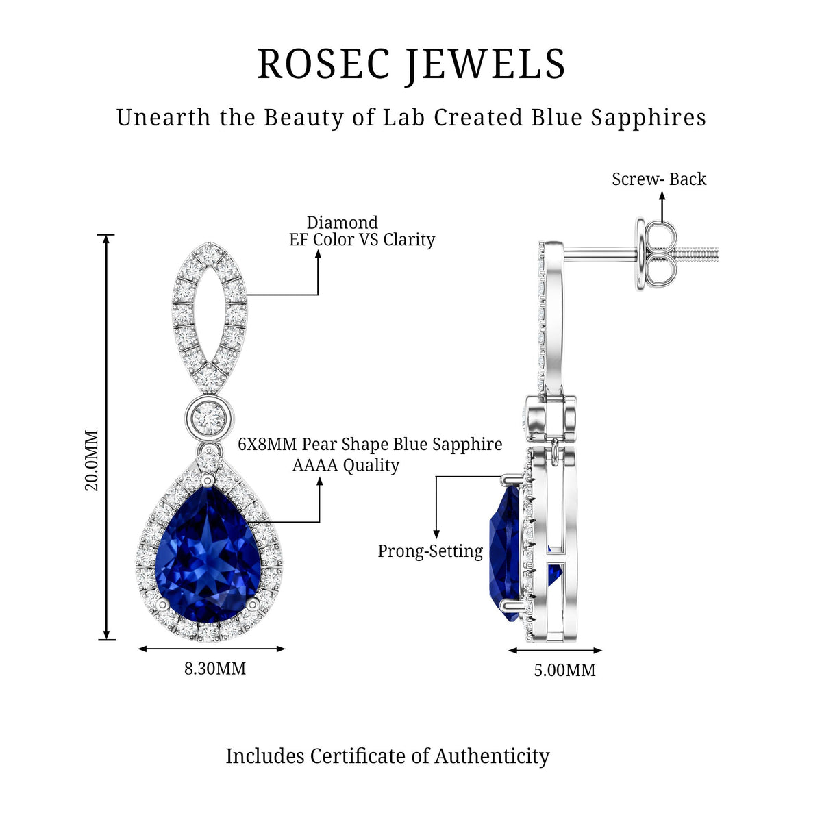 Designer Lab Grown Sapphire Drop Earrings with Diamond