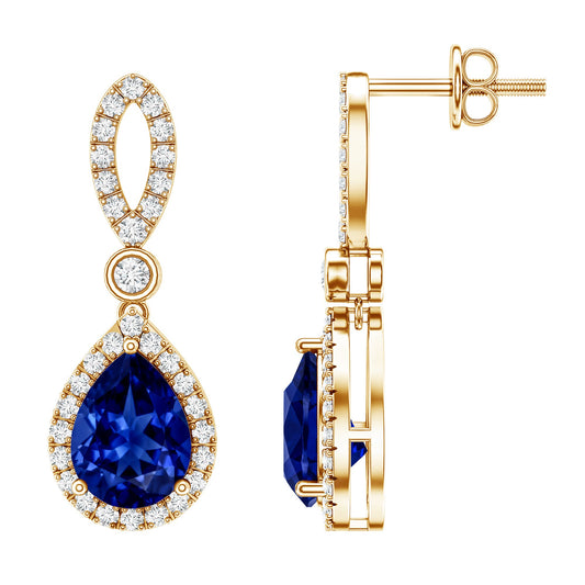 Designer Lab Grown Sapphire Drop Earrings with Diamond