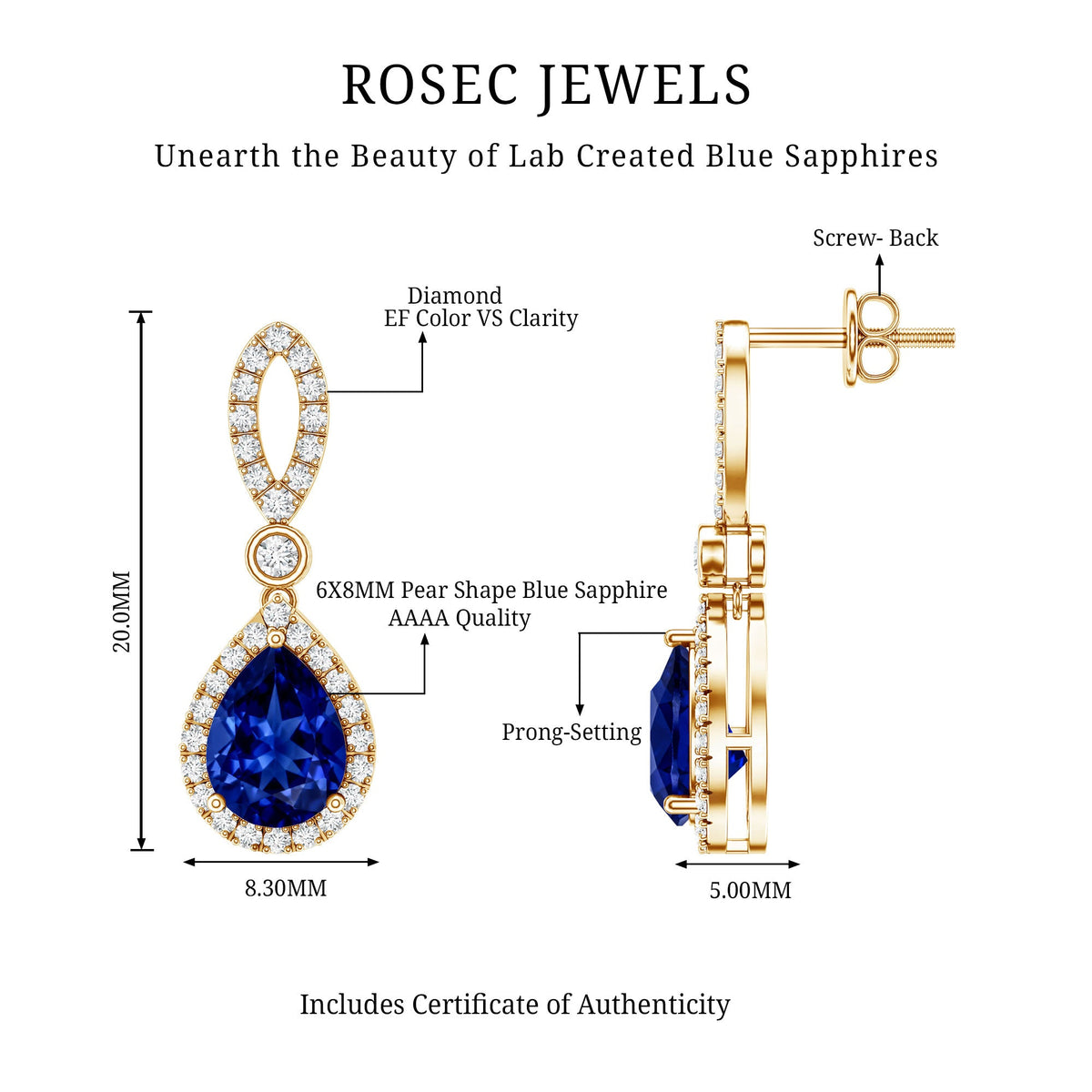 Designer Lab Grown Sapphire Drop Earrings with Diamond