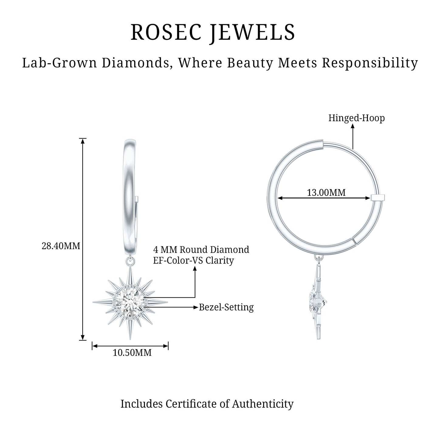 Certified Lab Grown Diamond Sunburst Hoop Earrings