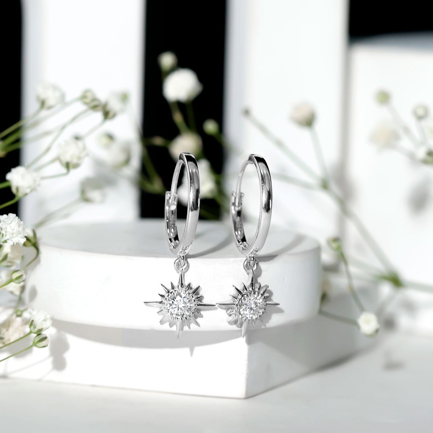 Certified Lab Grown Diamond Sunburst Hoop Earrings