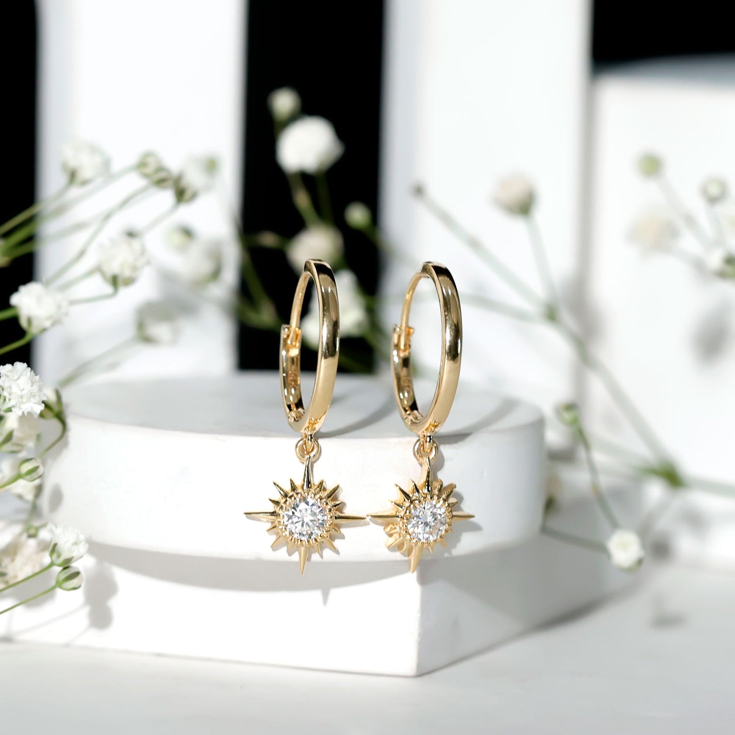 Certified Lab Grown Diamond Sunburst Hoop Earrings