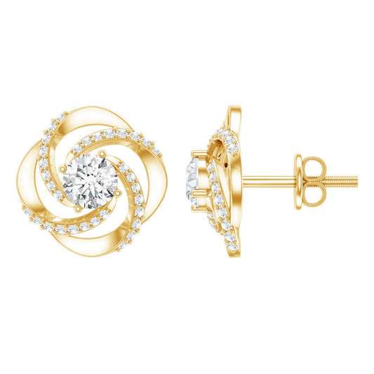 Certified Lab 0.9 Carat Round Diamond Swirl Stud Earrings