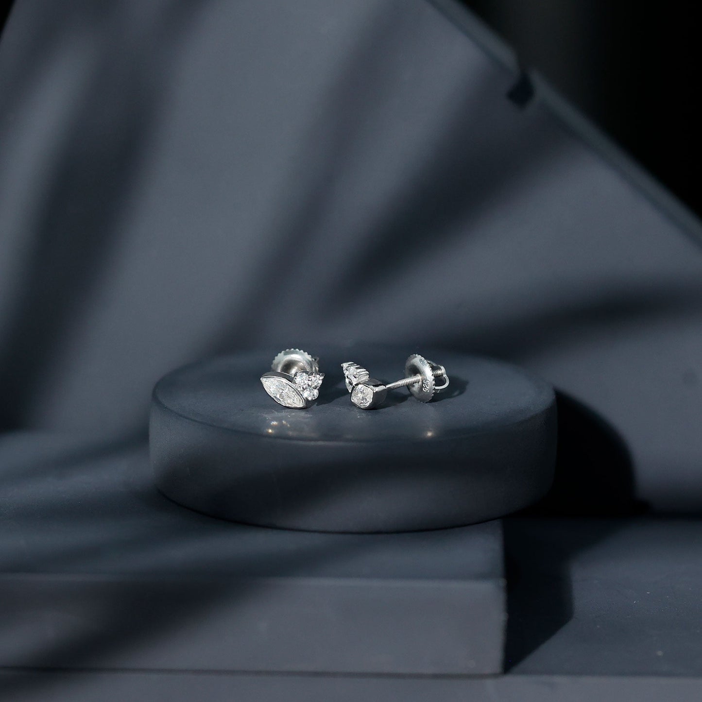 Bezel Set Lab Marquise Diamond Stud Earrings