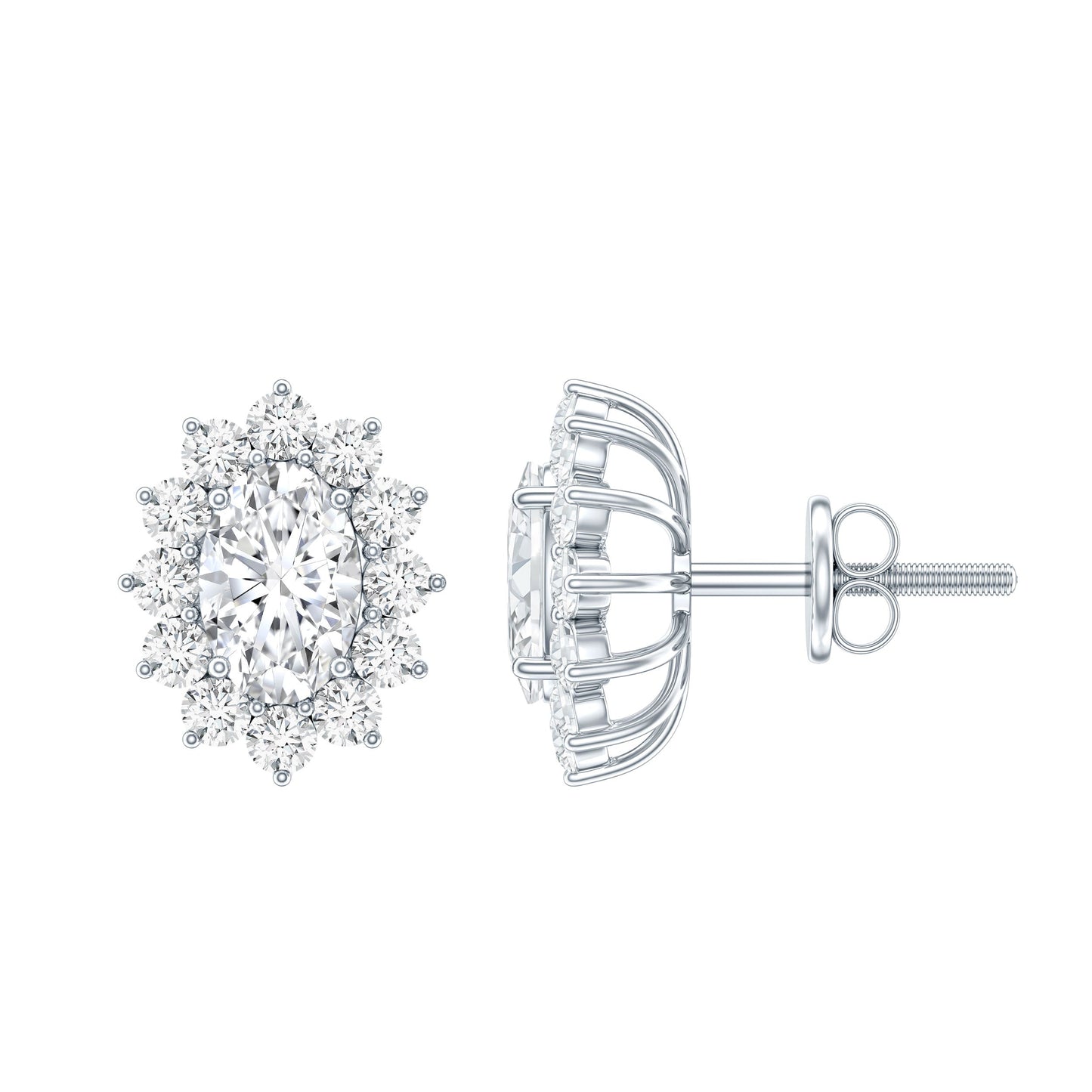 Certified Oval Shaped Lab Grown Diamond Halo Stud Earrings