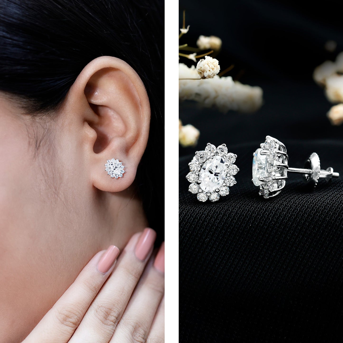 Certified Oval Shaped Lab Grown Diamond Halo Stud Earrings
