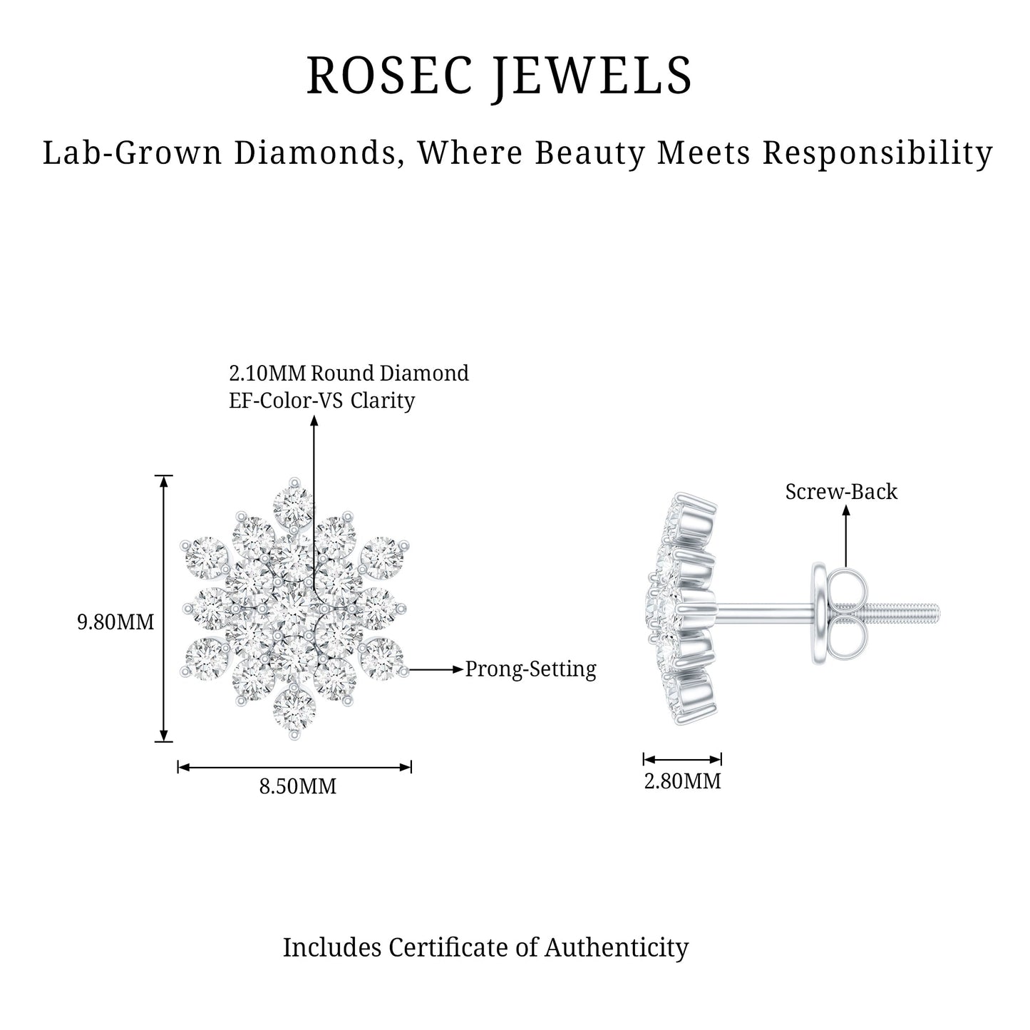 Certified Lab Grown Diamond Flower Statement Earrings