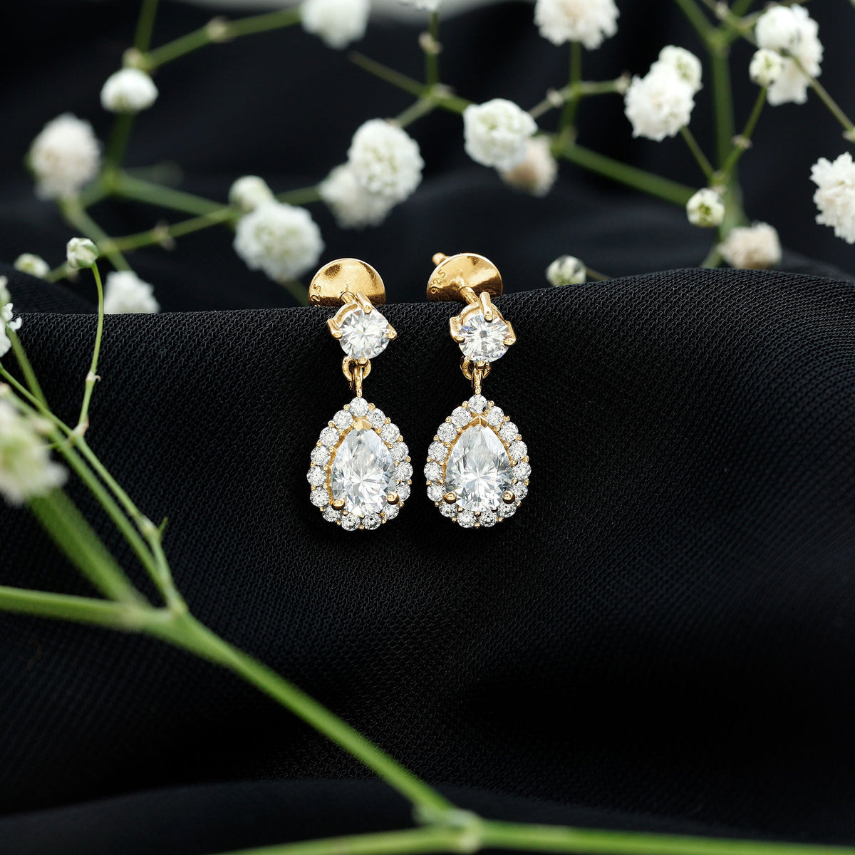 Lab 1.3 Carat Pear Shaped Diamond Bridal Drop Earrings