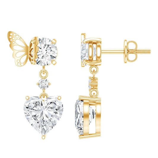 Heart Shaped Lab Grown Diamond Butterfly Drop Earrings