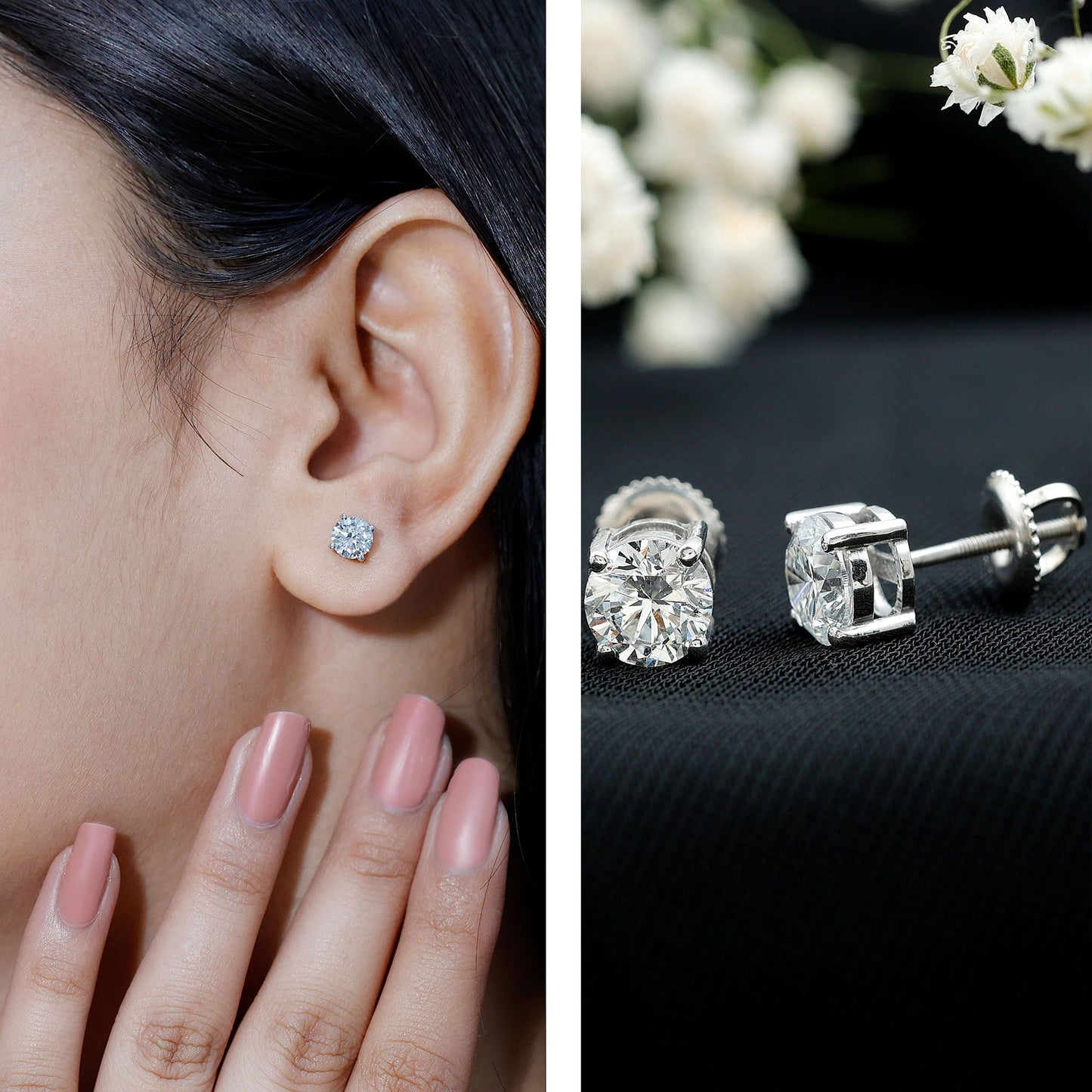 IGI Certified 2 Carat Round Lab Grown Diamond Stud Earrings with Screw Backs