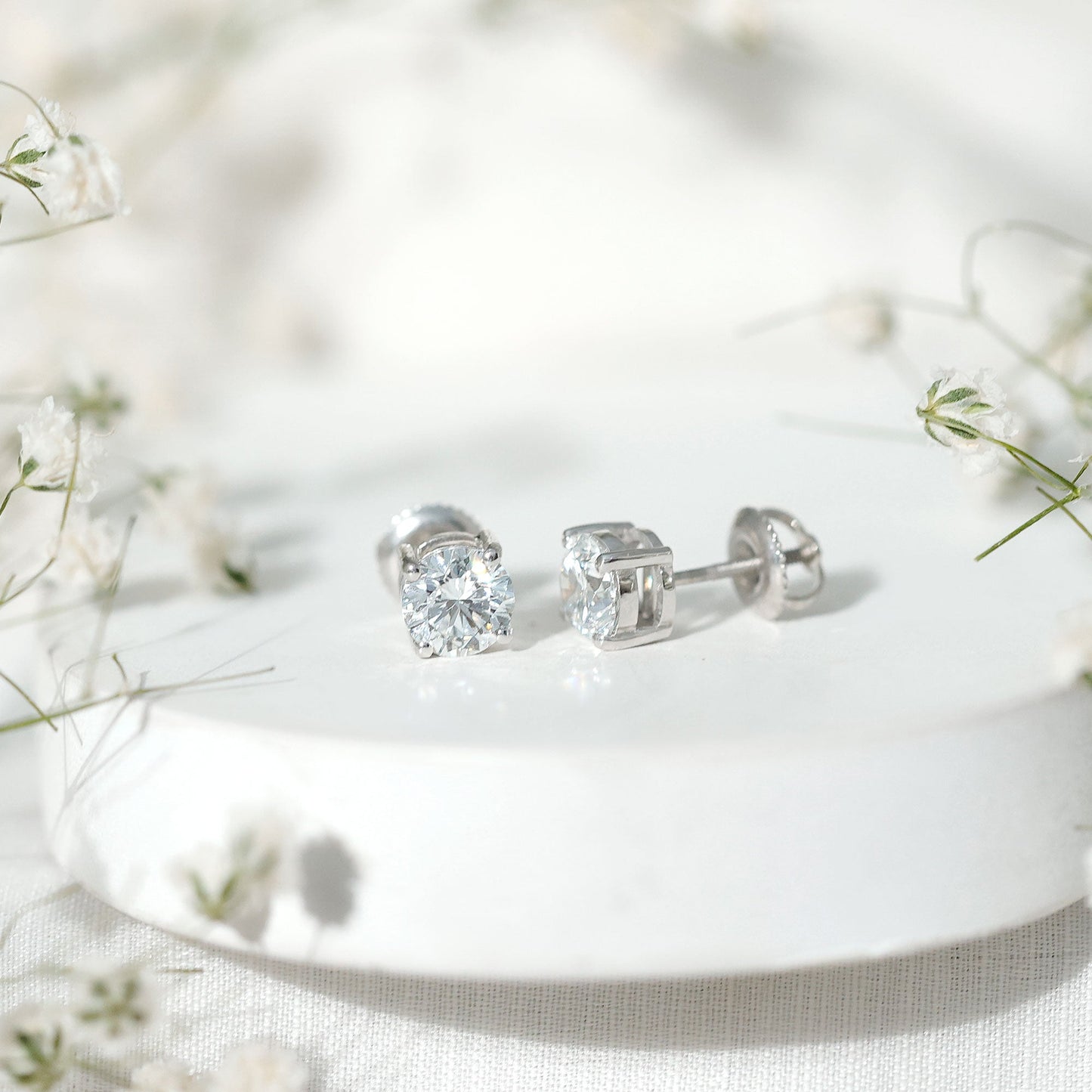 IGI Certified 2 Carat Round Lab Grown Diamond Stud Earrings with Screw Backs