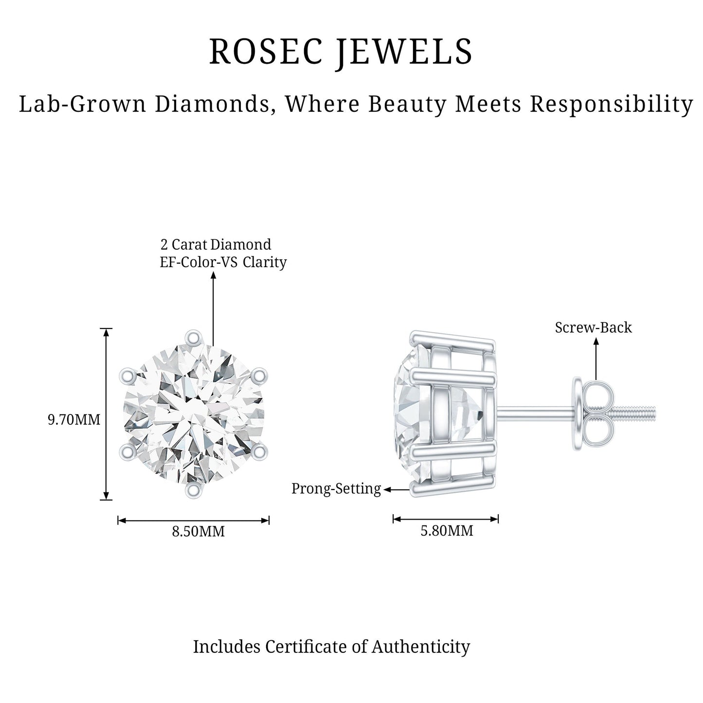 IGI Certified 4 Carat Lab Grown Diamond Solitaire Studs