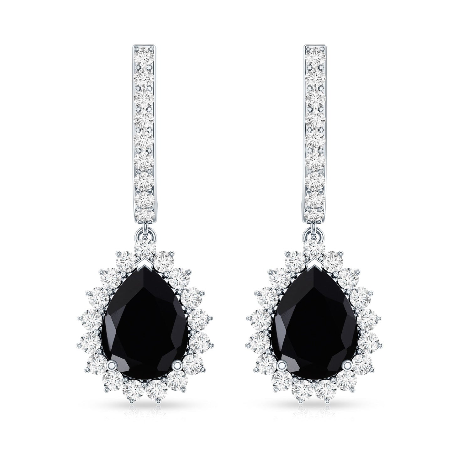Natural 2 Carat Black Spinel Teardrop Earrings with Moissanite Halo