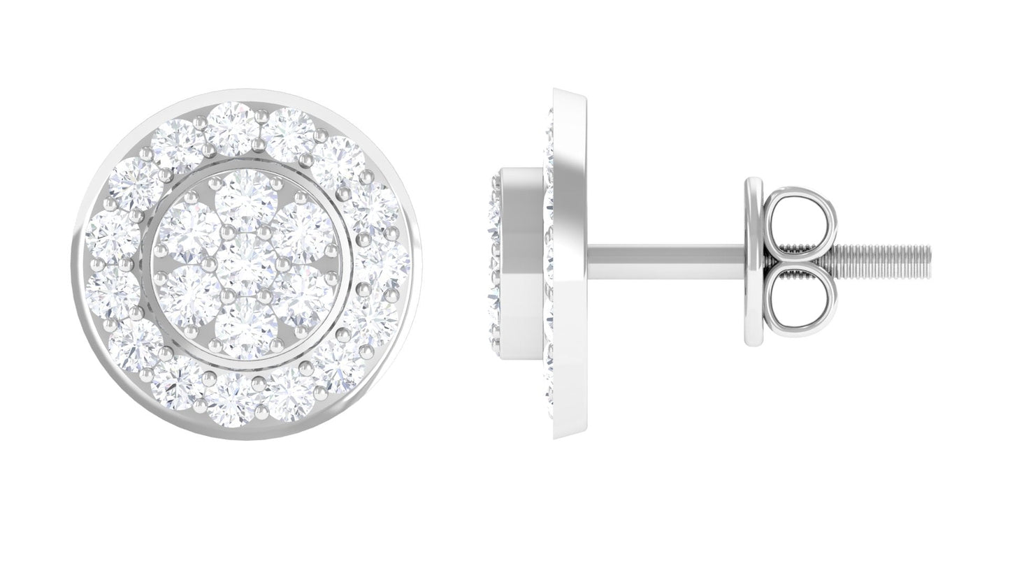 Natural Diamond Round Earrings with Screw Back