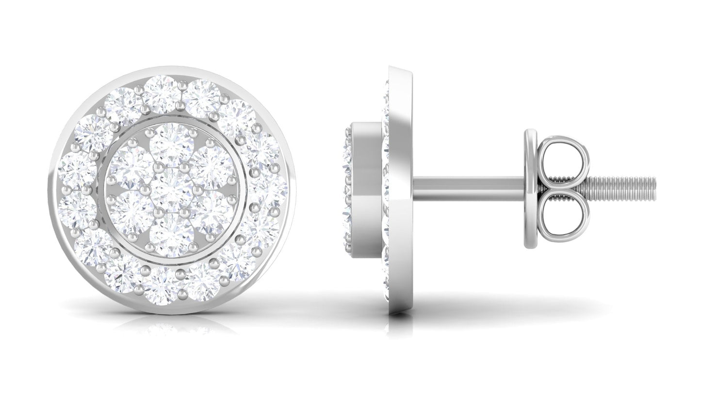 Natural Diamond Round Earrings with Screw Back