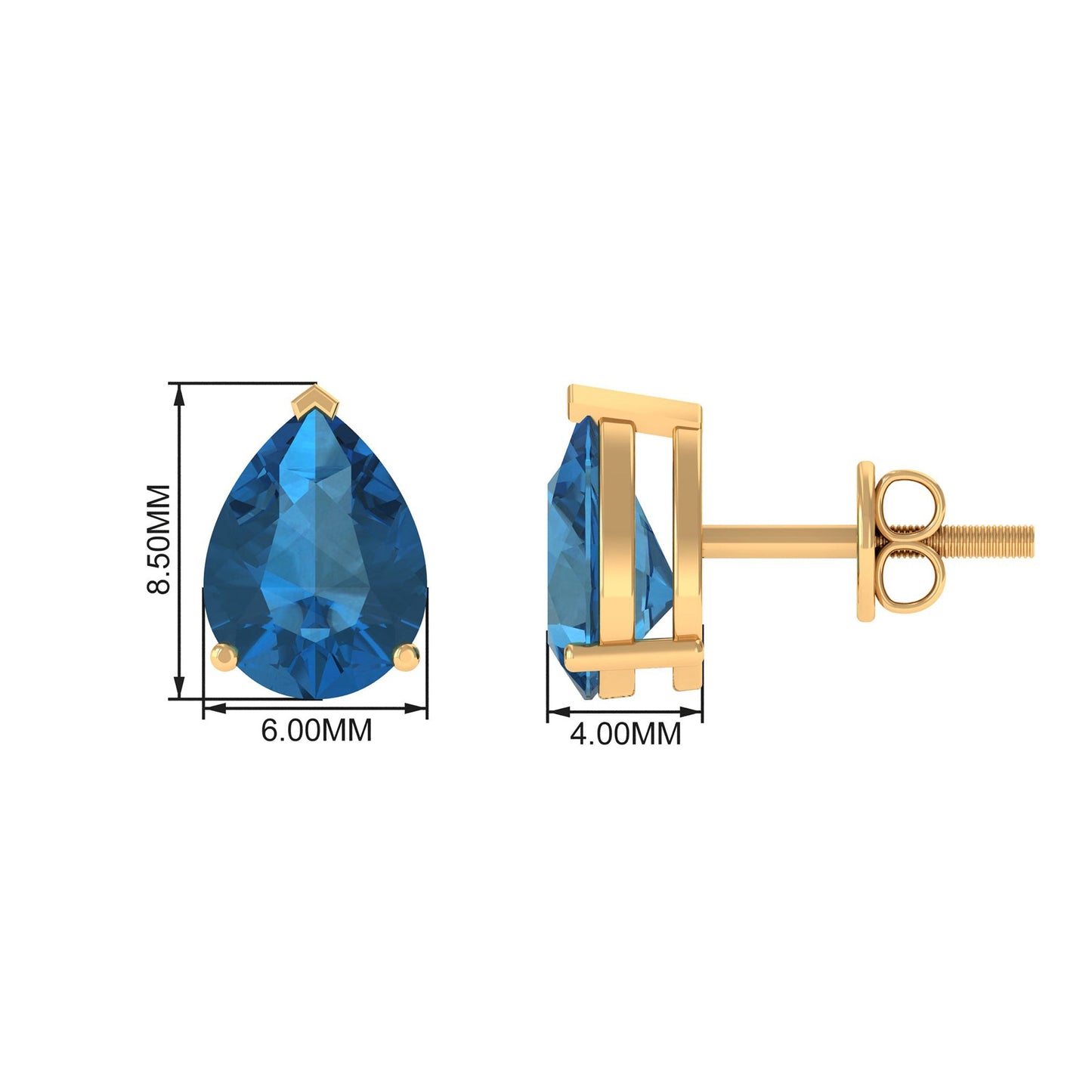 2.3 CT Solitaire Stud Earrings with Pear Shaped London Blue Topaz
