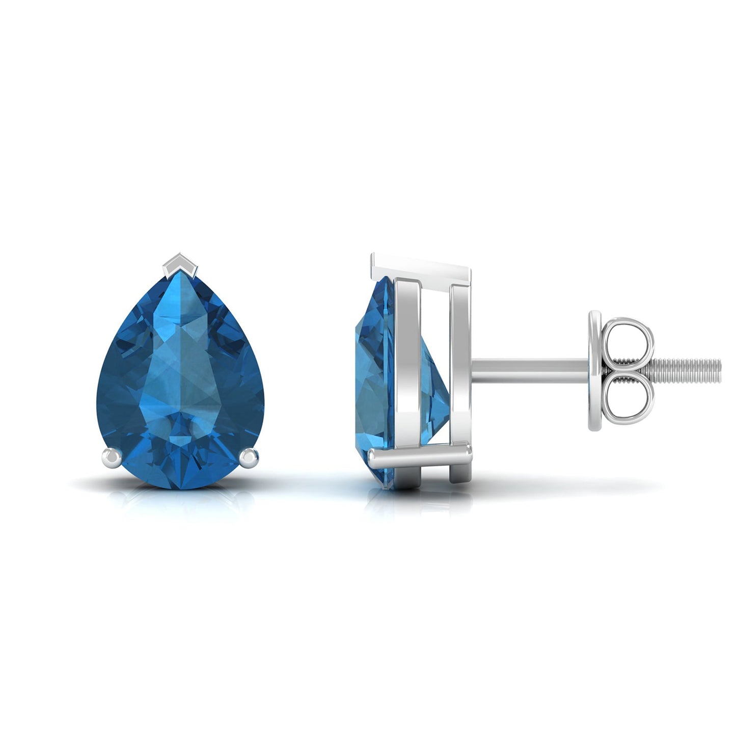 2.3 CT Solitaire Stud Earrings with Pear Shaped London Blue Topaz