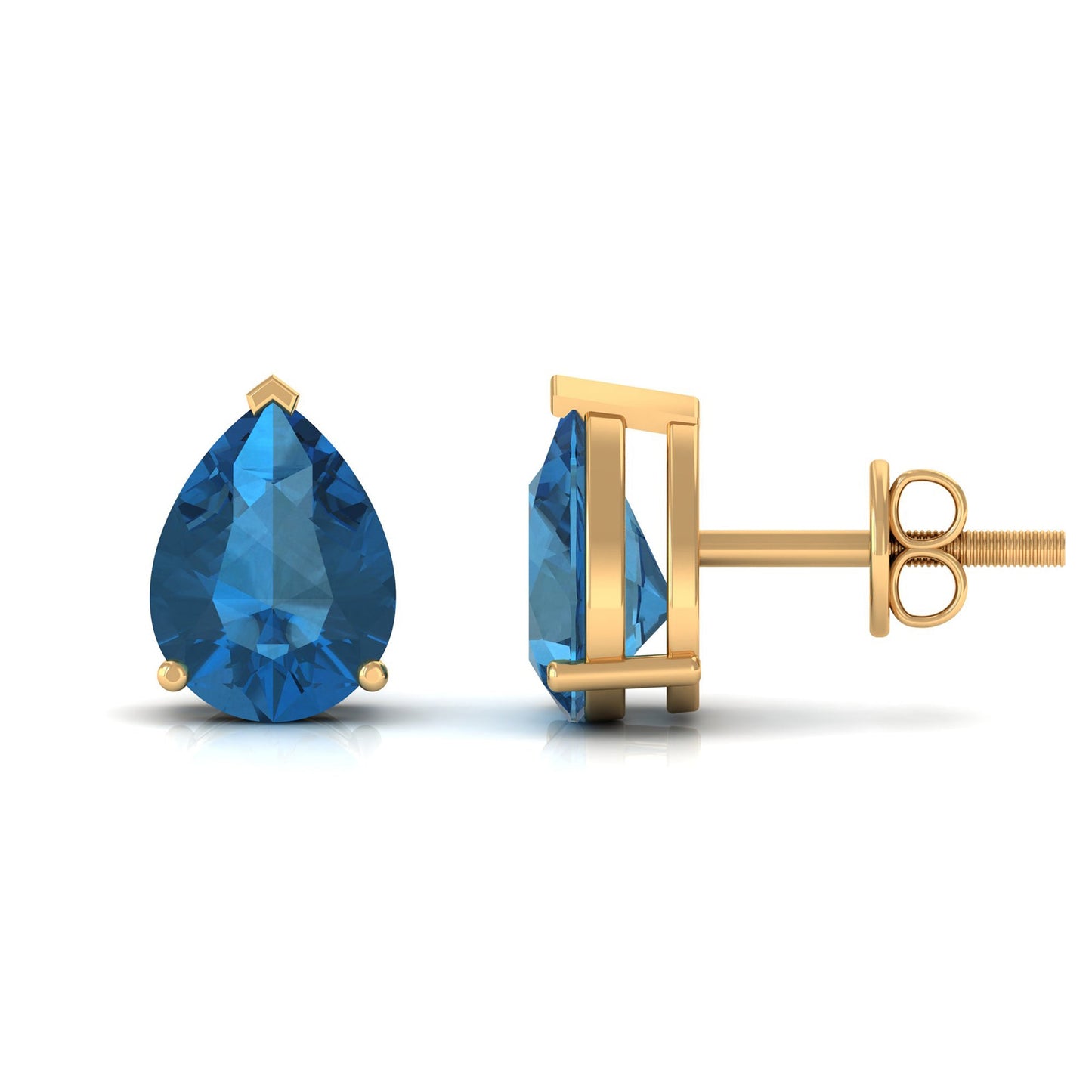 2.3 CT Solitaire Stud Earrings with Pear Shaped London Blue Topaz