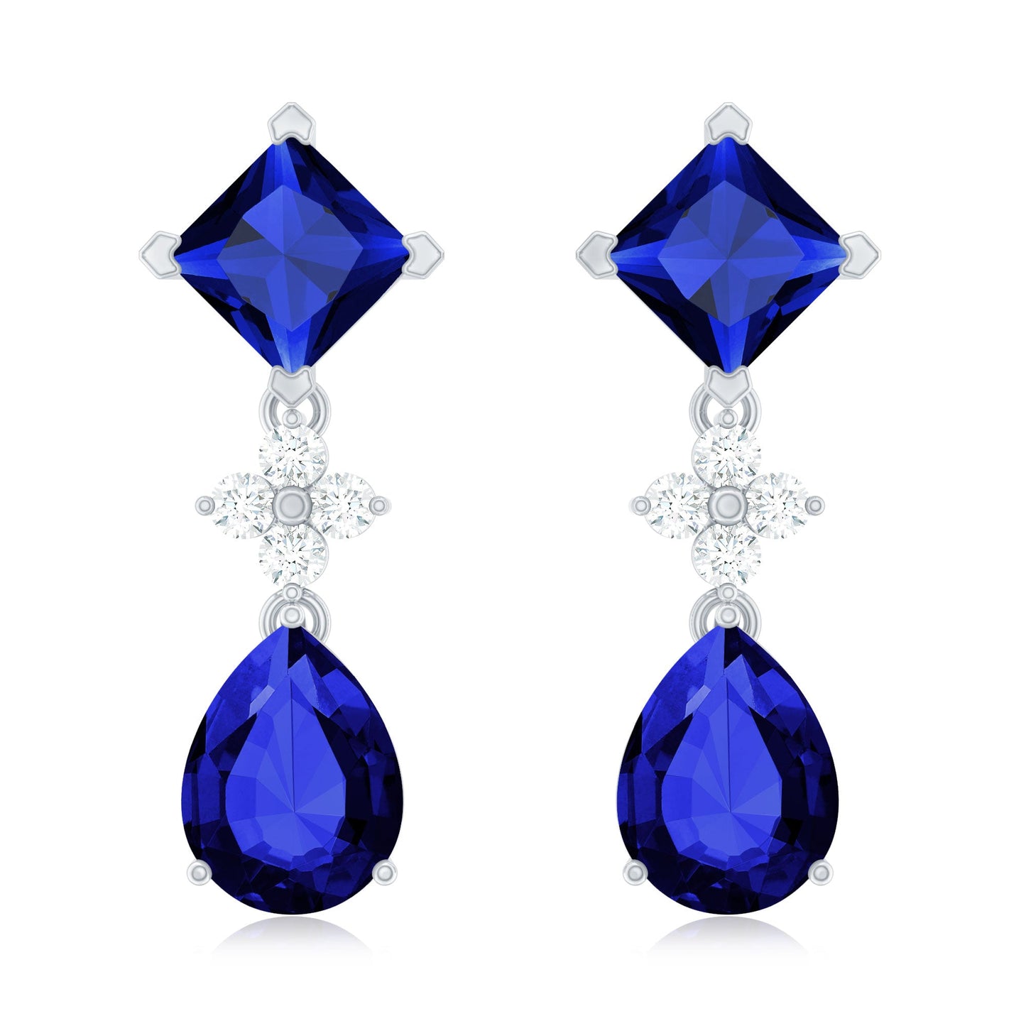Lab Created Blue Sapphire and Diamond Wedding Drop Earrings