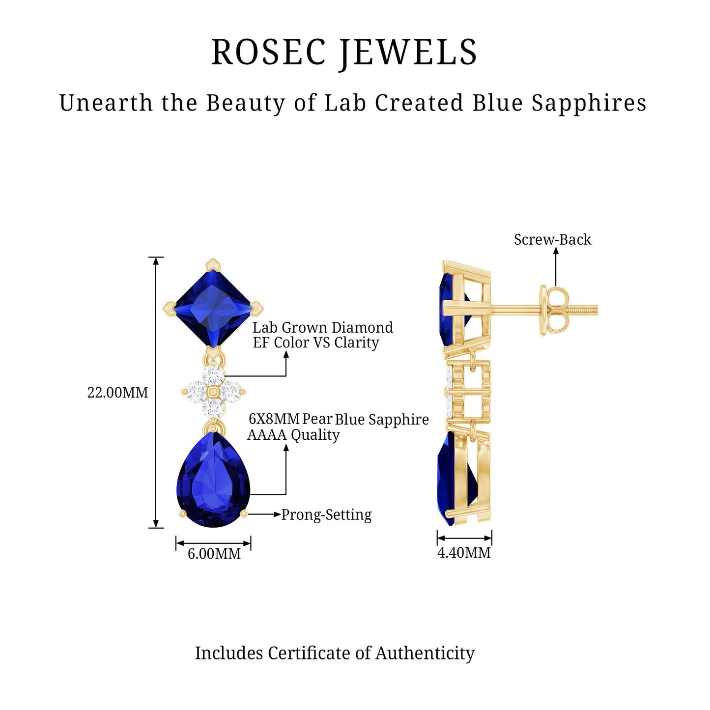 Lab Created Blue Sapphire and Diamond Wedding Drop Earrings