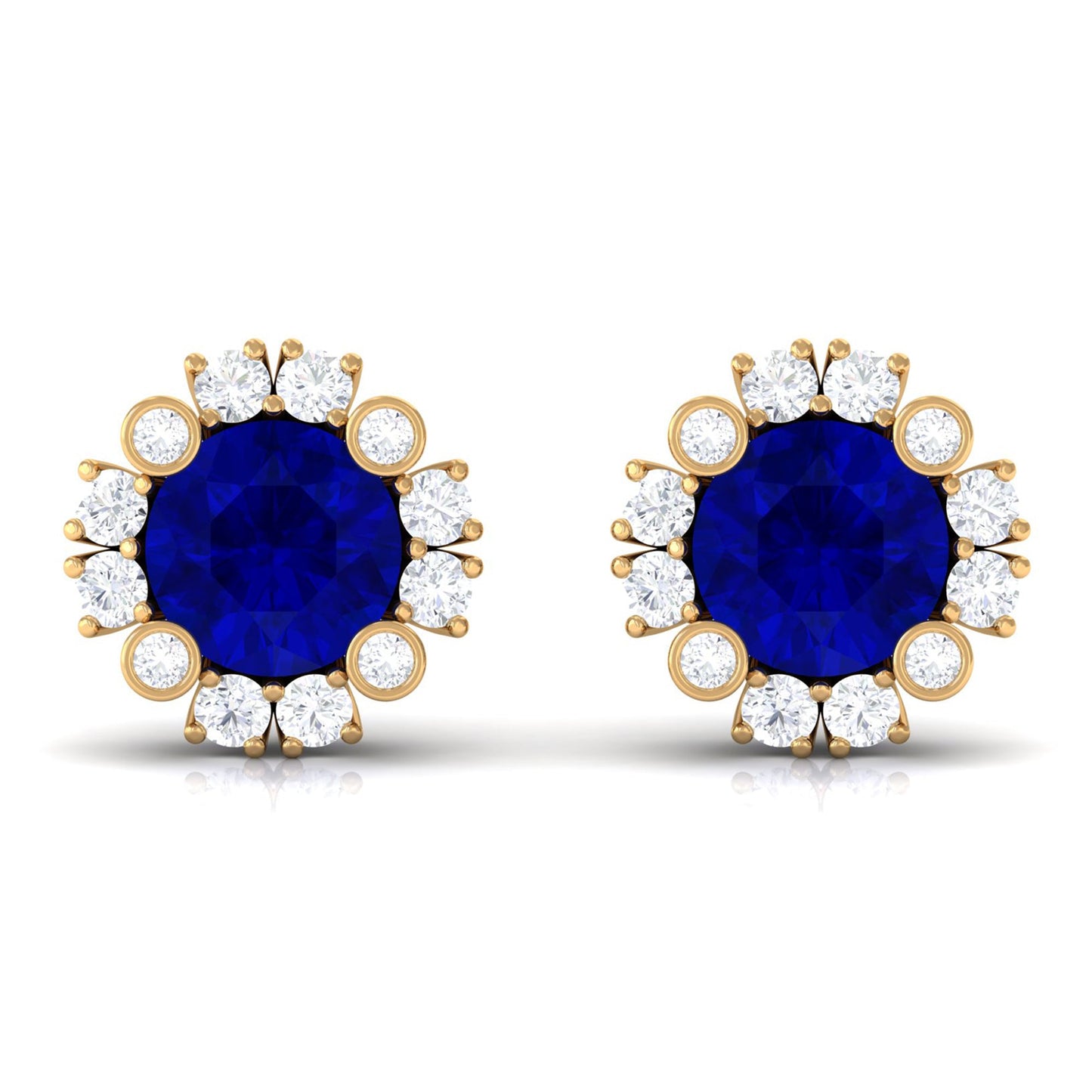Designer Lab Created Blue Sapphire and Diamond Halo Stud Earrings