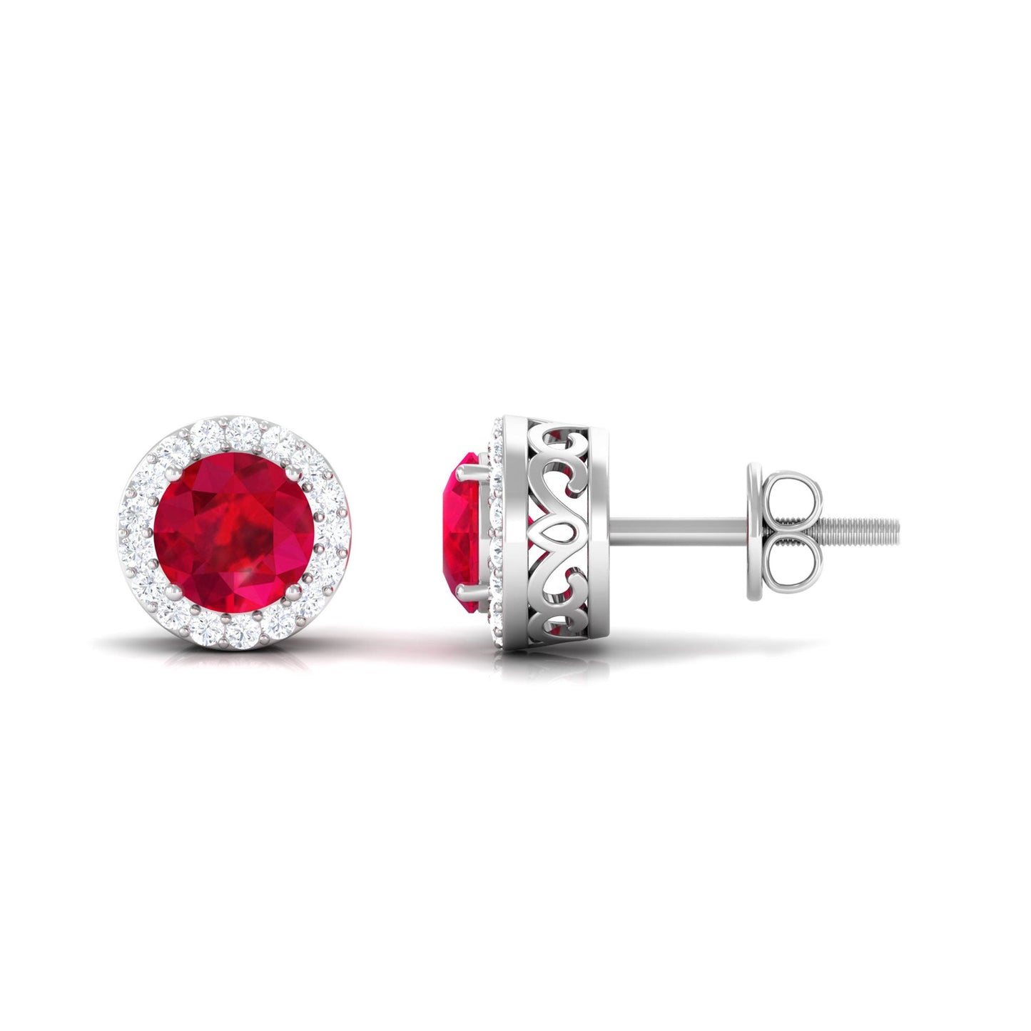 1.3 Carat Lab Created Ruby Halo Stud Earrings with Diamond