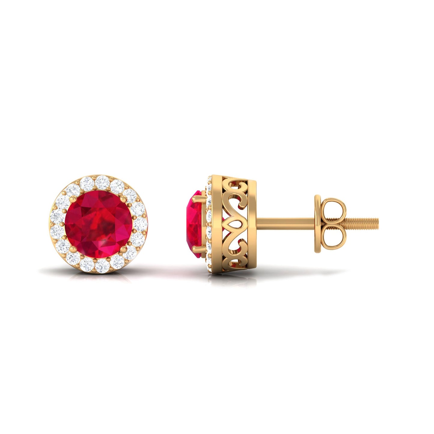 1.3 Carat Lab Created Ruby Halo Stud Earrings with Diamond