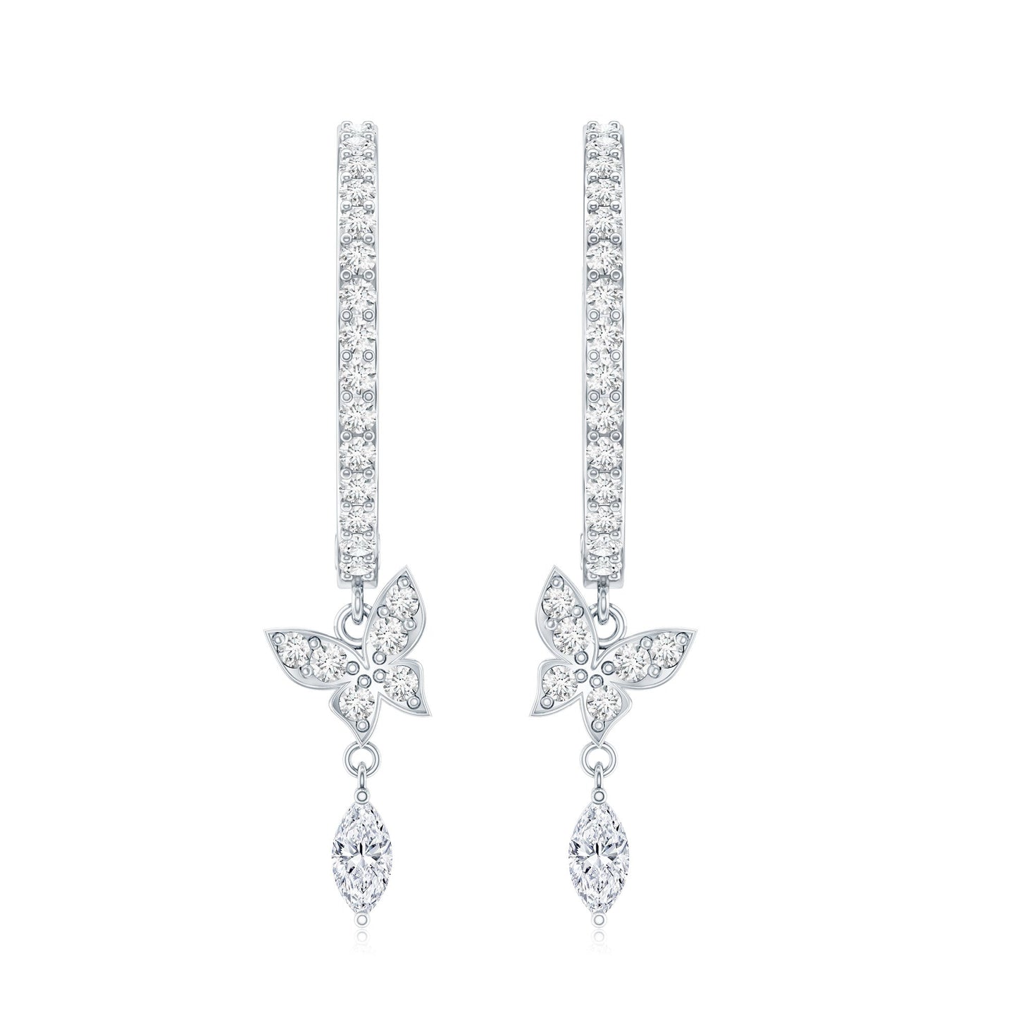Natural Diamond Butterfly Hoop Earrings for Women