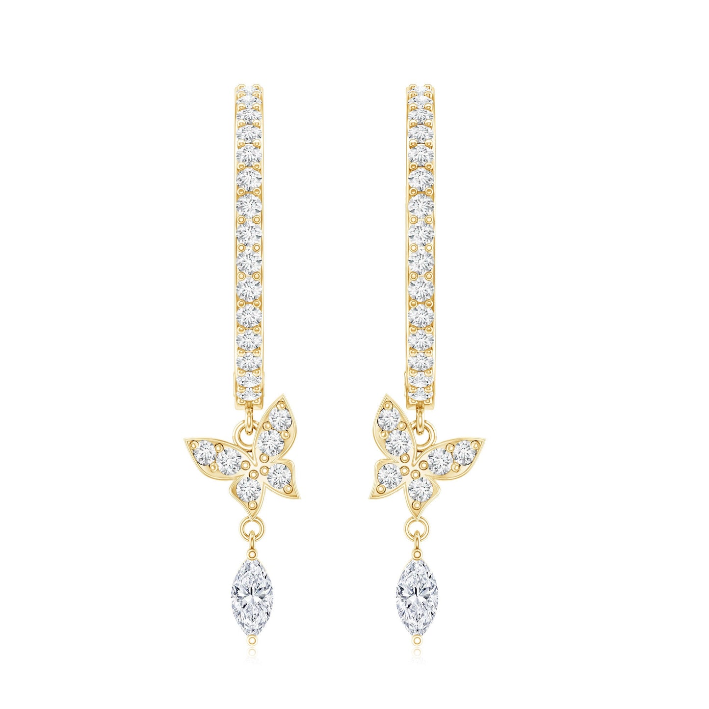 Natural Diamond Butterfly Hoop Earrings for Women