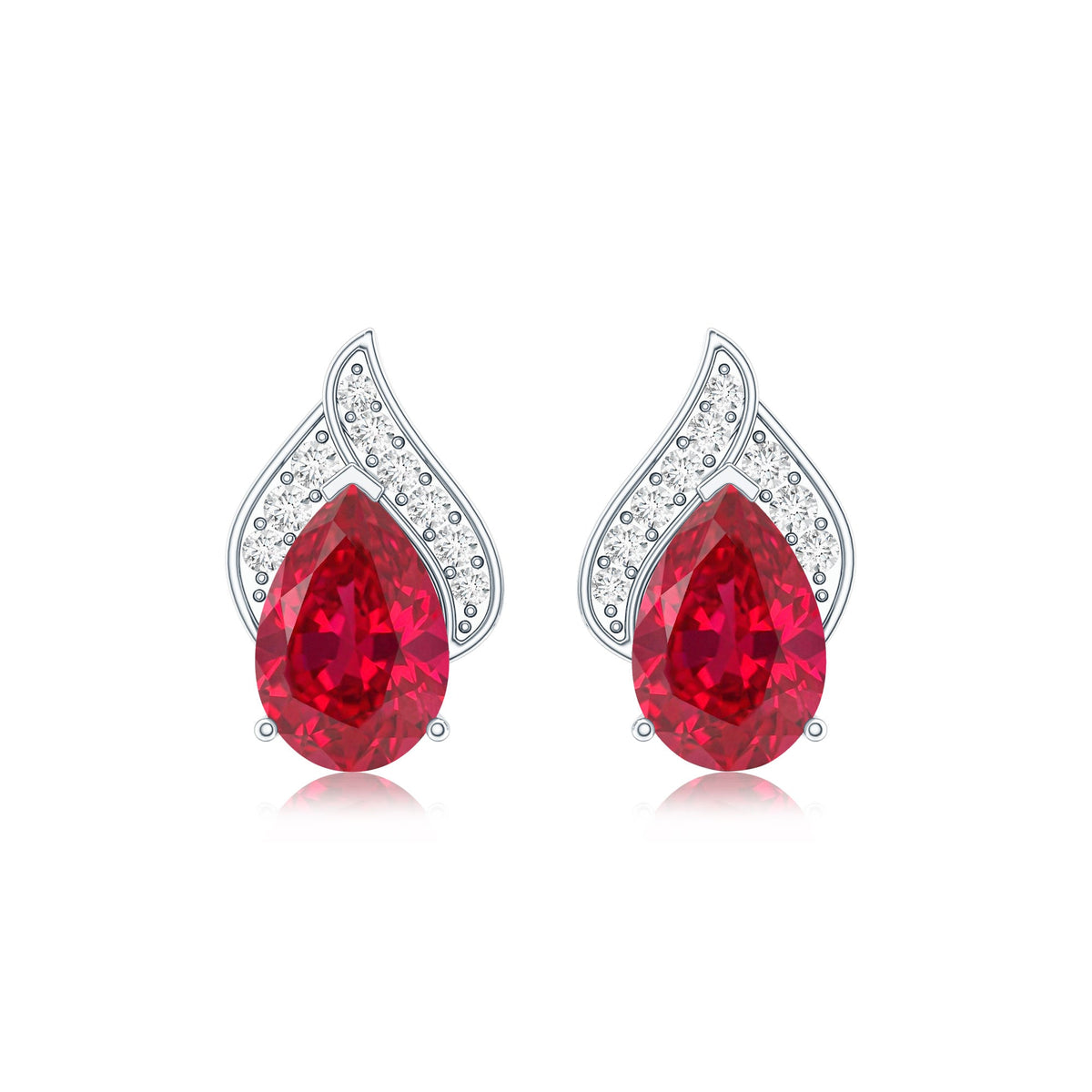Pear Shaped Lab Created Ruby and Diamond Stud Earring