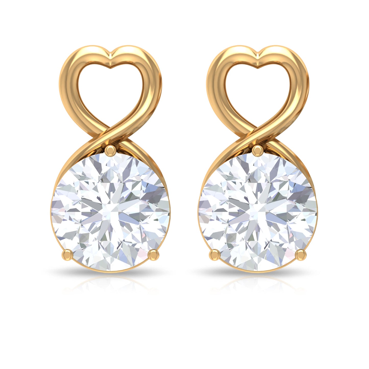 1.9 Carat Round Shape Solitaire Moissanite Heart Stud Earrings