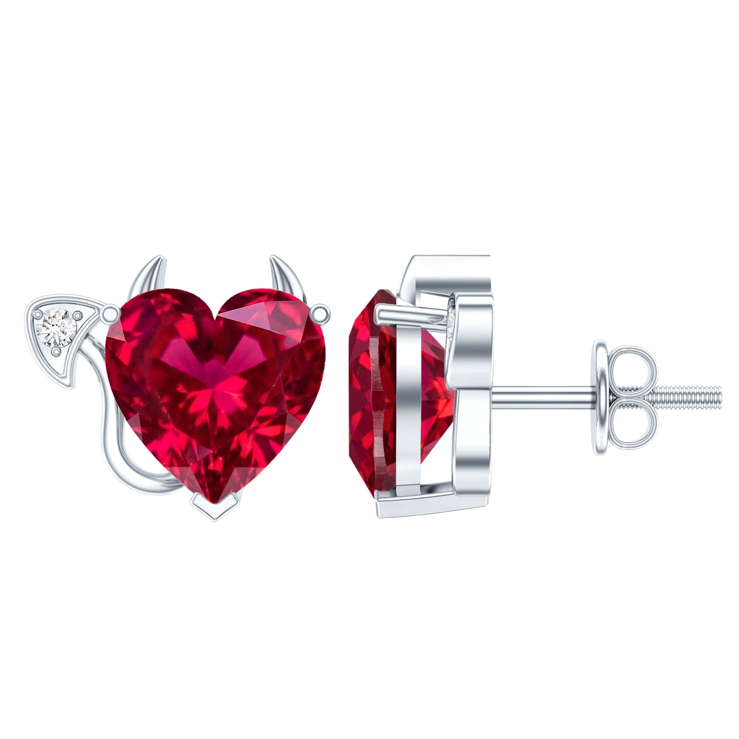 Certified 4 Carat Lab Grown Ruby Devil Heart Stud Earrings