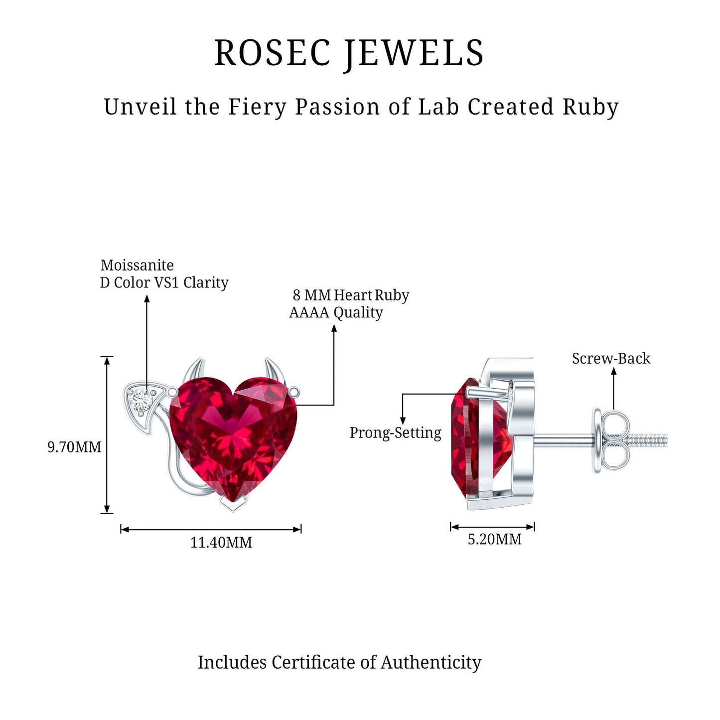 Certified Lab Grown Ruby Devil Heart Earrings
