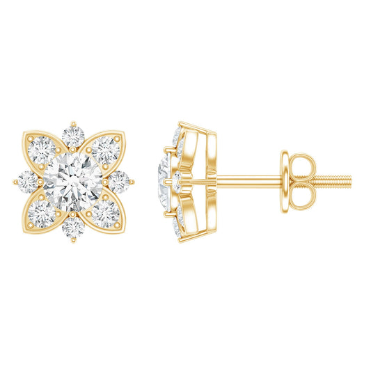 Certified Moissanite Floral Stud Earrings