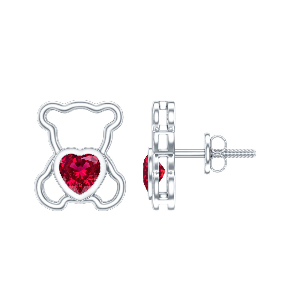 Certified Lab Created Ruby Teddy Bear Stud Earrings