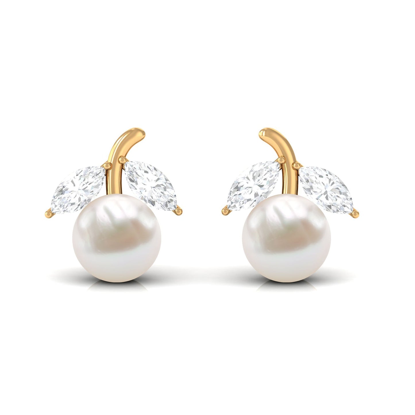 4 Carat Freshwater Pearl and Diamond Fruit Stud Earrings
