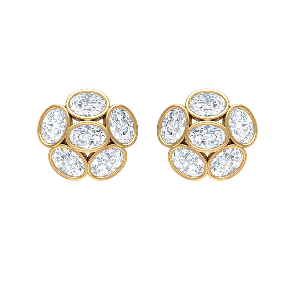 Oval Shaped Diamond Cluster Stud Earrings