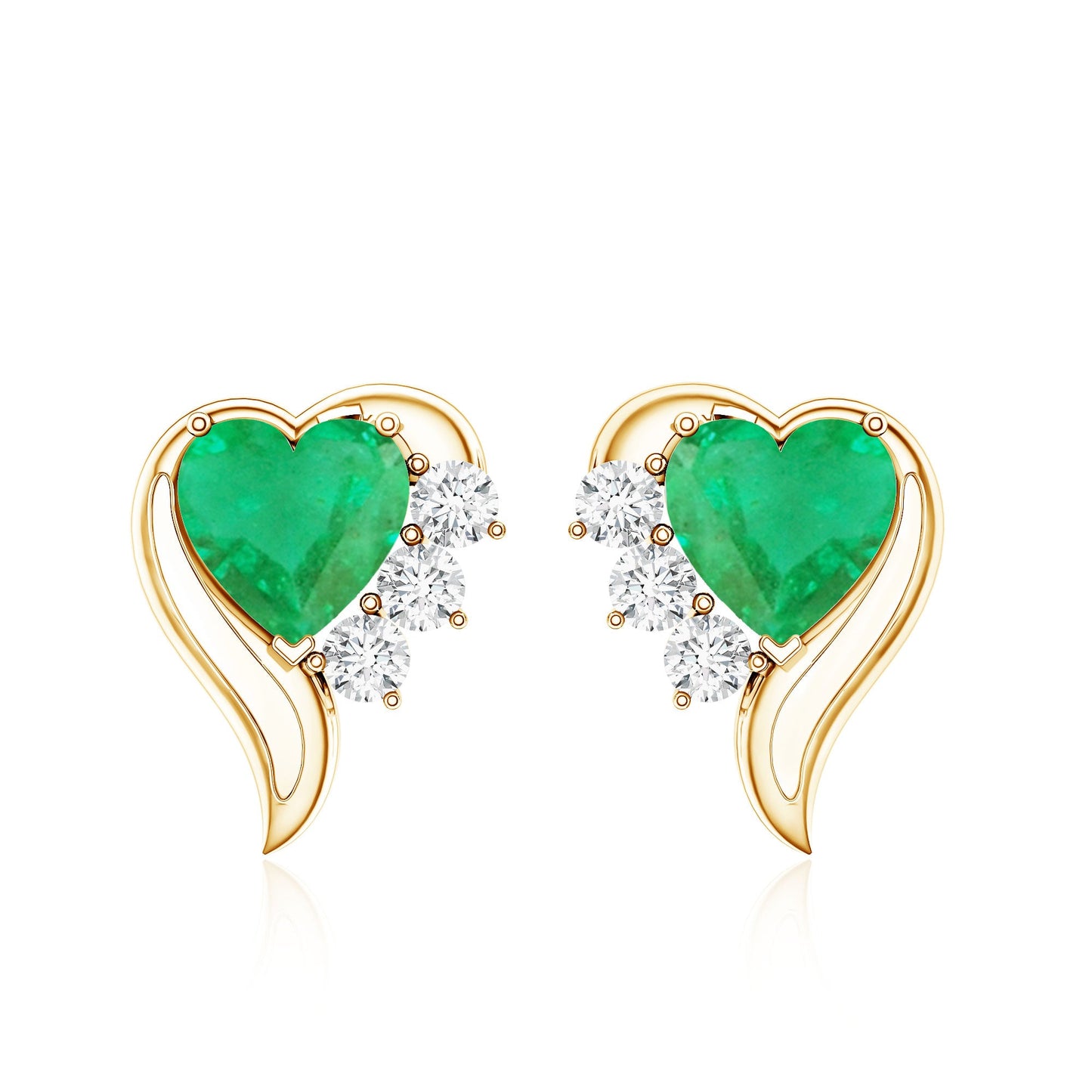Real Emerald and Diamond Heart Stud Earrings