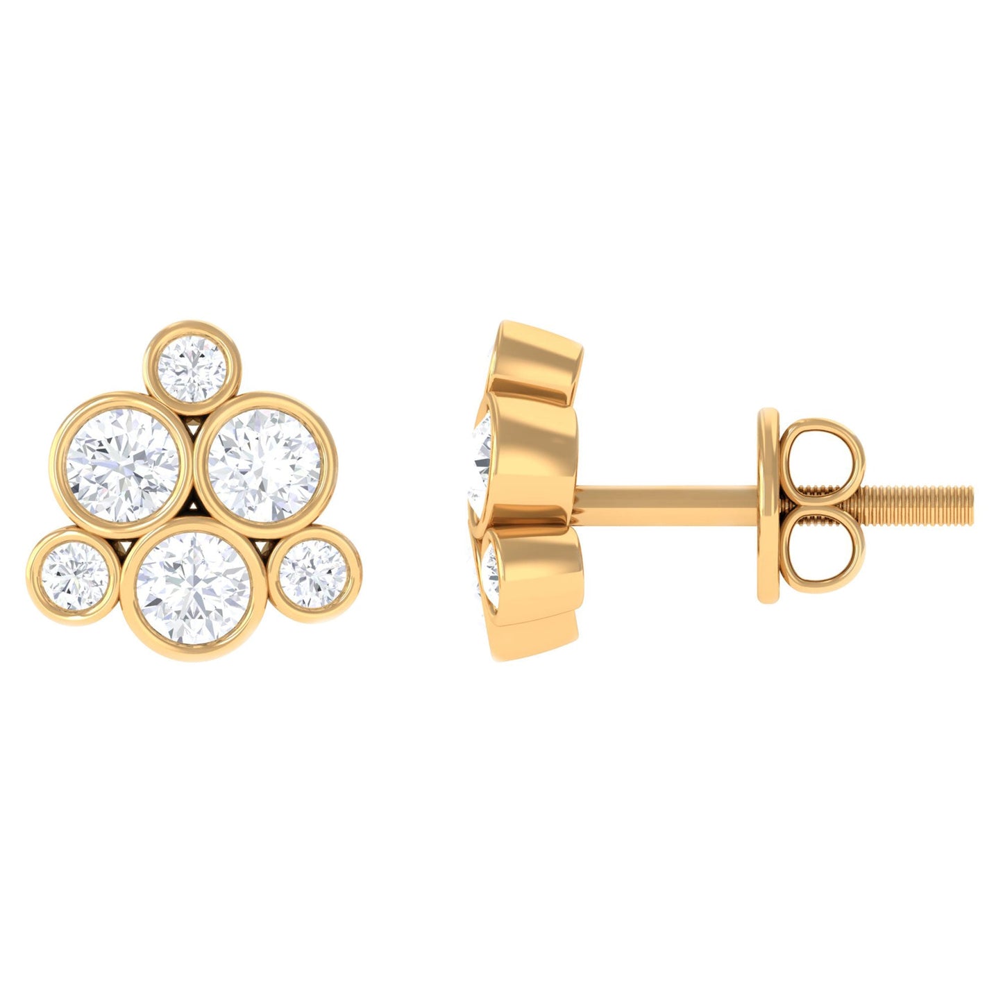 Bezel Set Diamond Cluster Stud Earrings