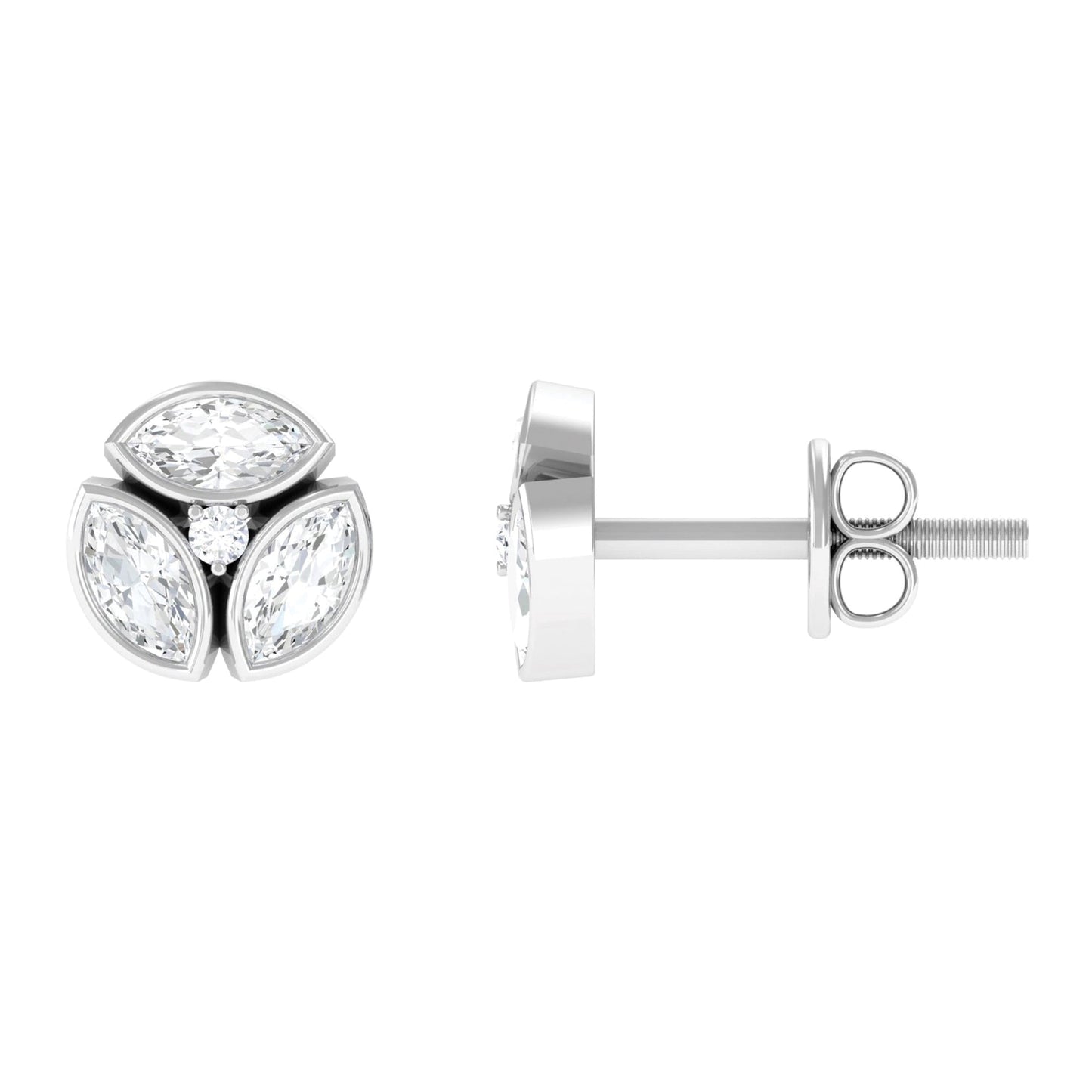 Bezel Set Natural Diamond Cluster Stud Earrings