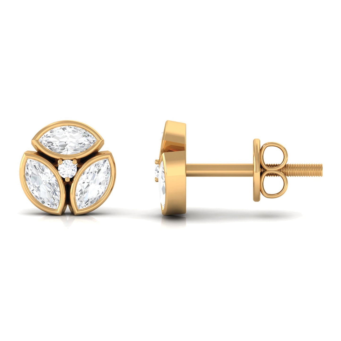 Bezel Set Natural Diamond Cluster Stud Earrings