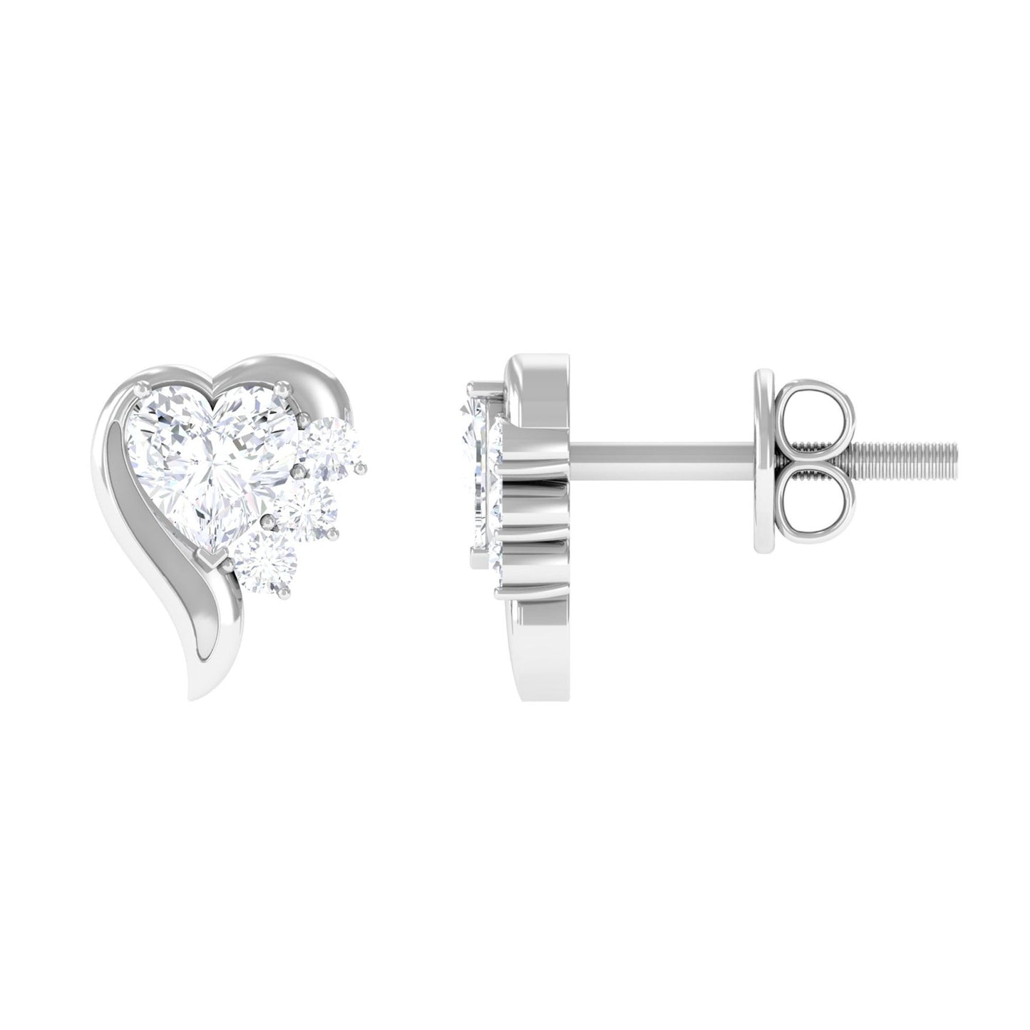 Certified Natural Diamond Heart Earrings with Screw Back