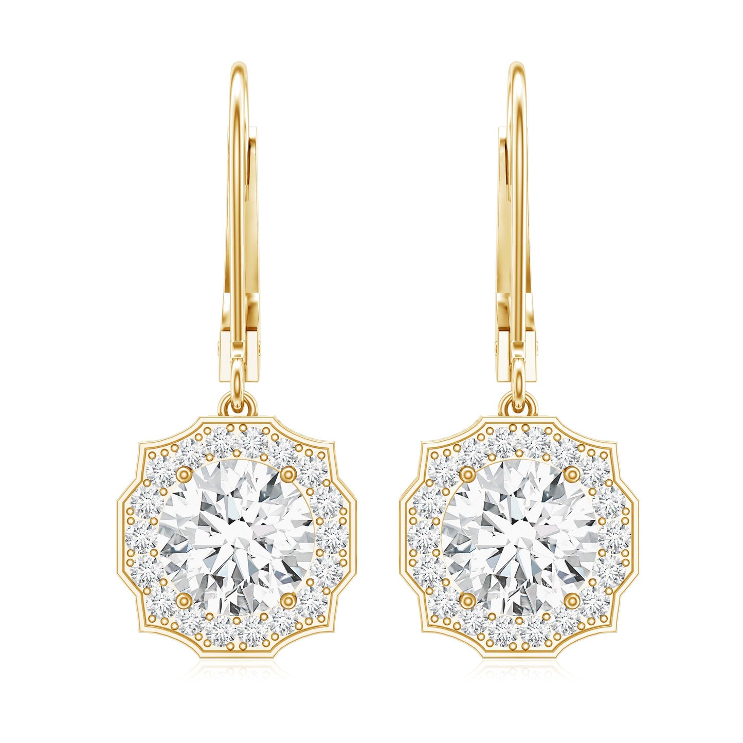 Certified Lab Grown Diamond Flower Art Deco Drop Earrings