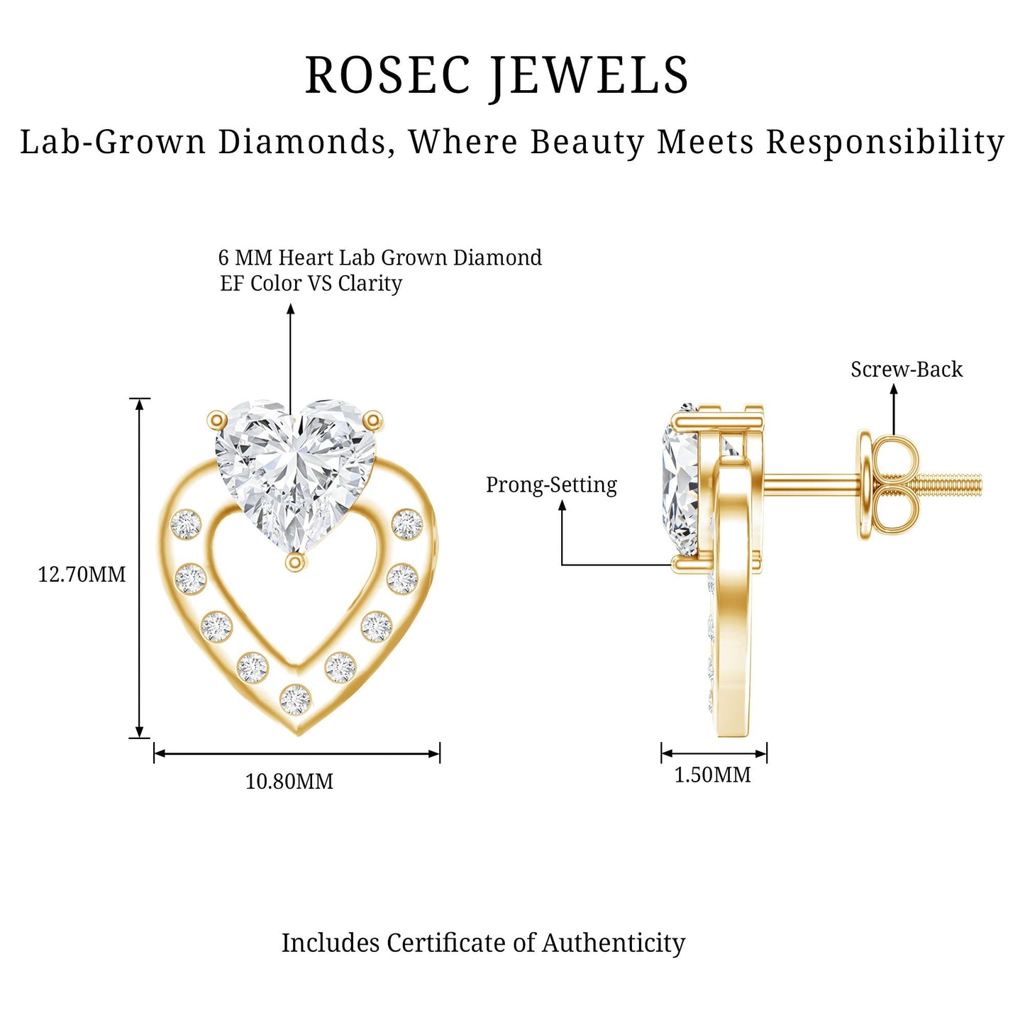 1.5 Carat Lab Grown Diamond Heart Studs For Her