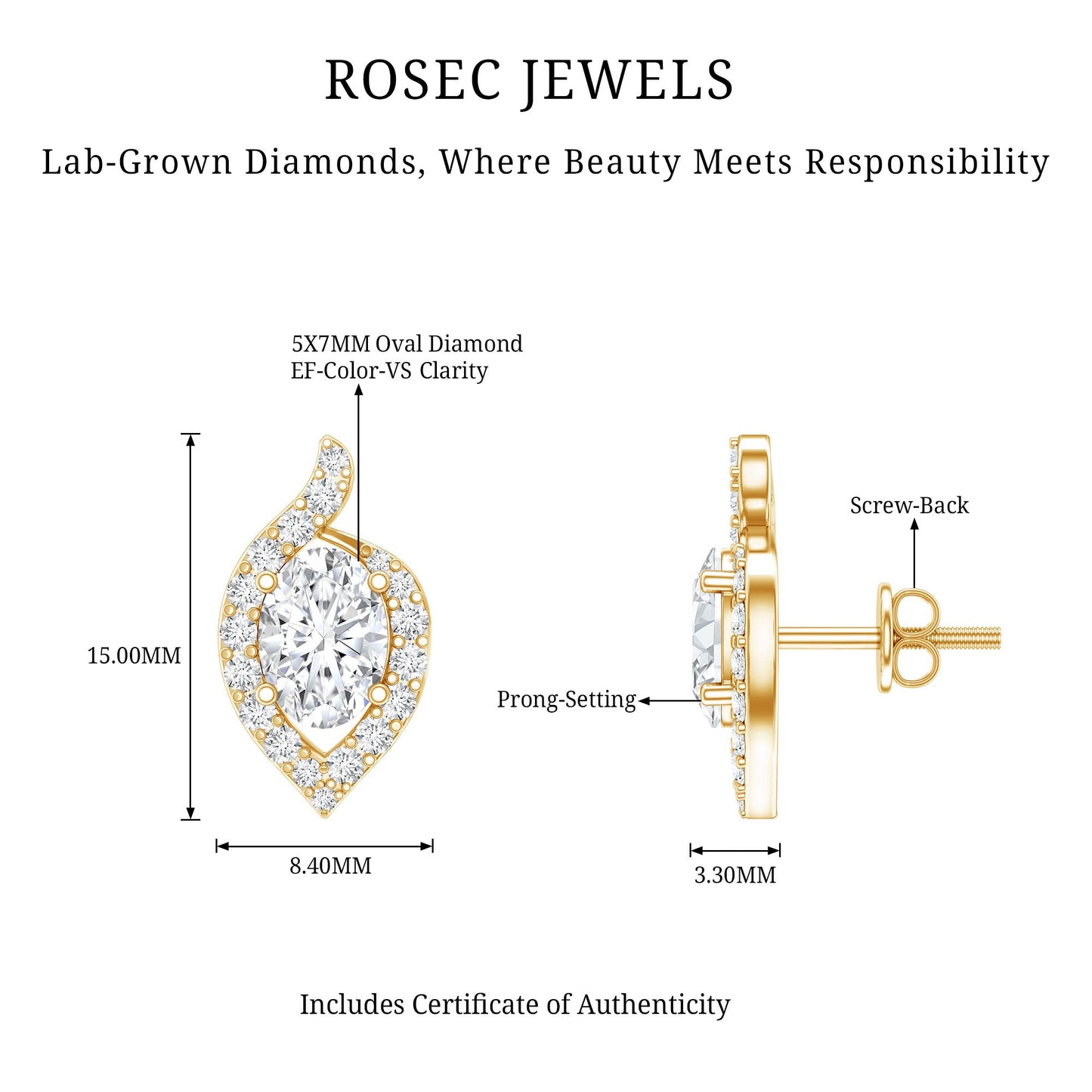 Certified 1.5 Carat Oval Lab Grown Diamond Stud Earrings For Women